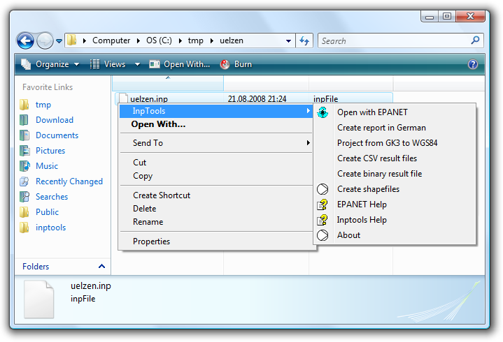 Inptools context menu in Explorer